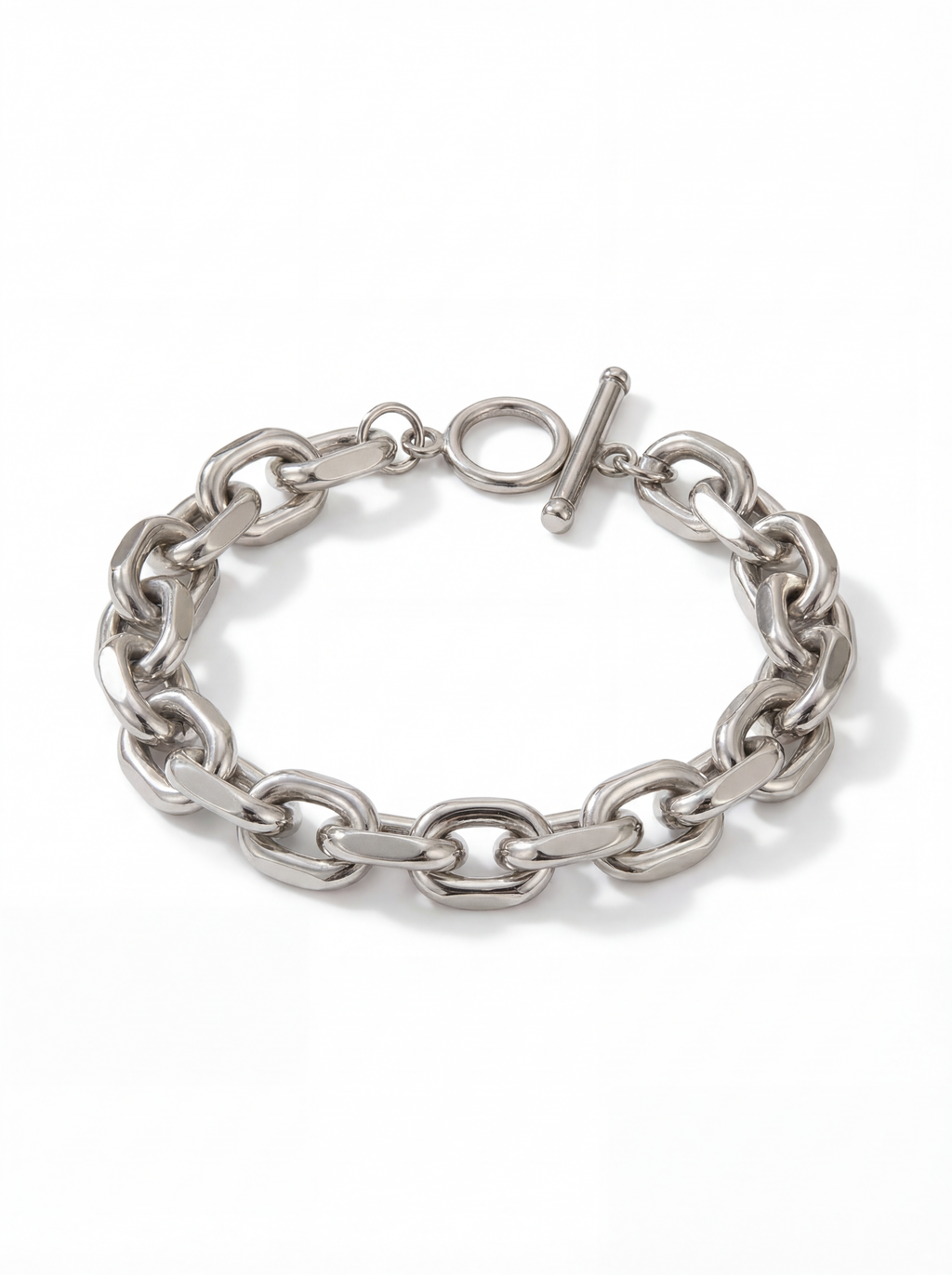 Silver chain bracelet on a white background