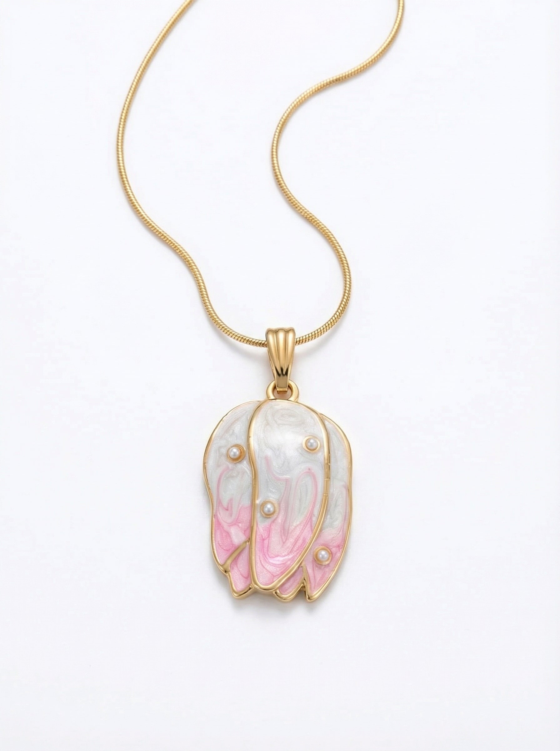 Necklace with a shell pendant on a white background