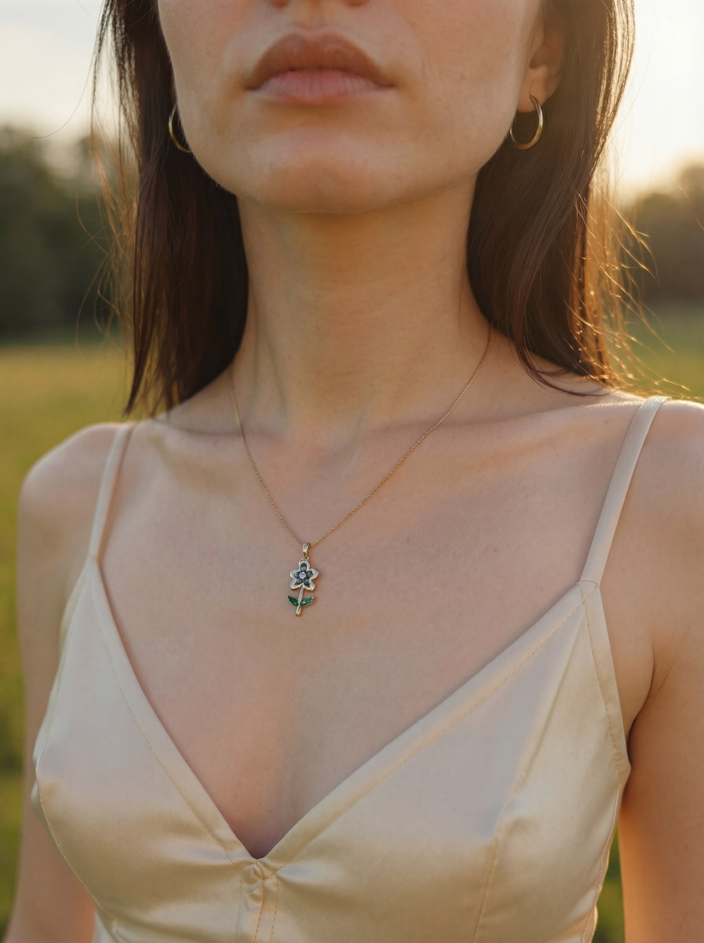 18K Gold Plated Enamel Flower Pendant - Simple Style Dainty