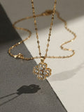 18K Gold Plated Clover Flower Necklace - Zircon Dainty Pendant