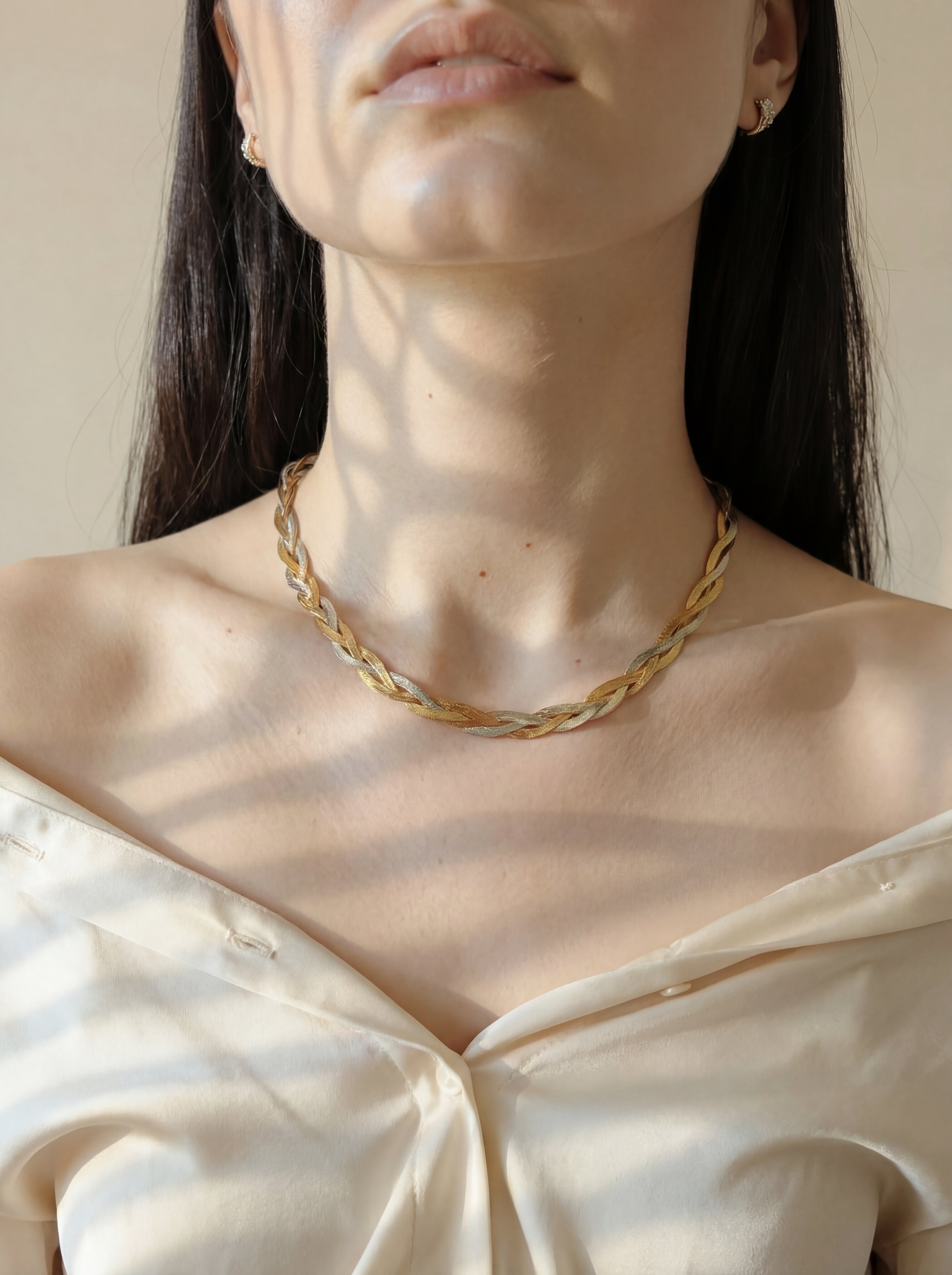 Tri-Color Braided Chain Necklace - 304 Stainless Steel Statement