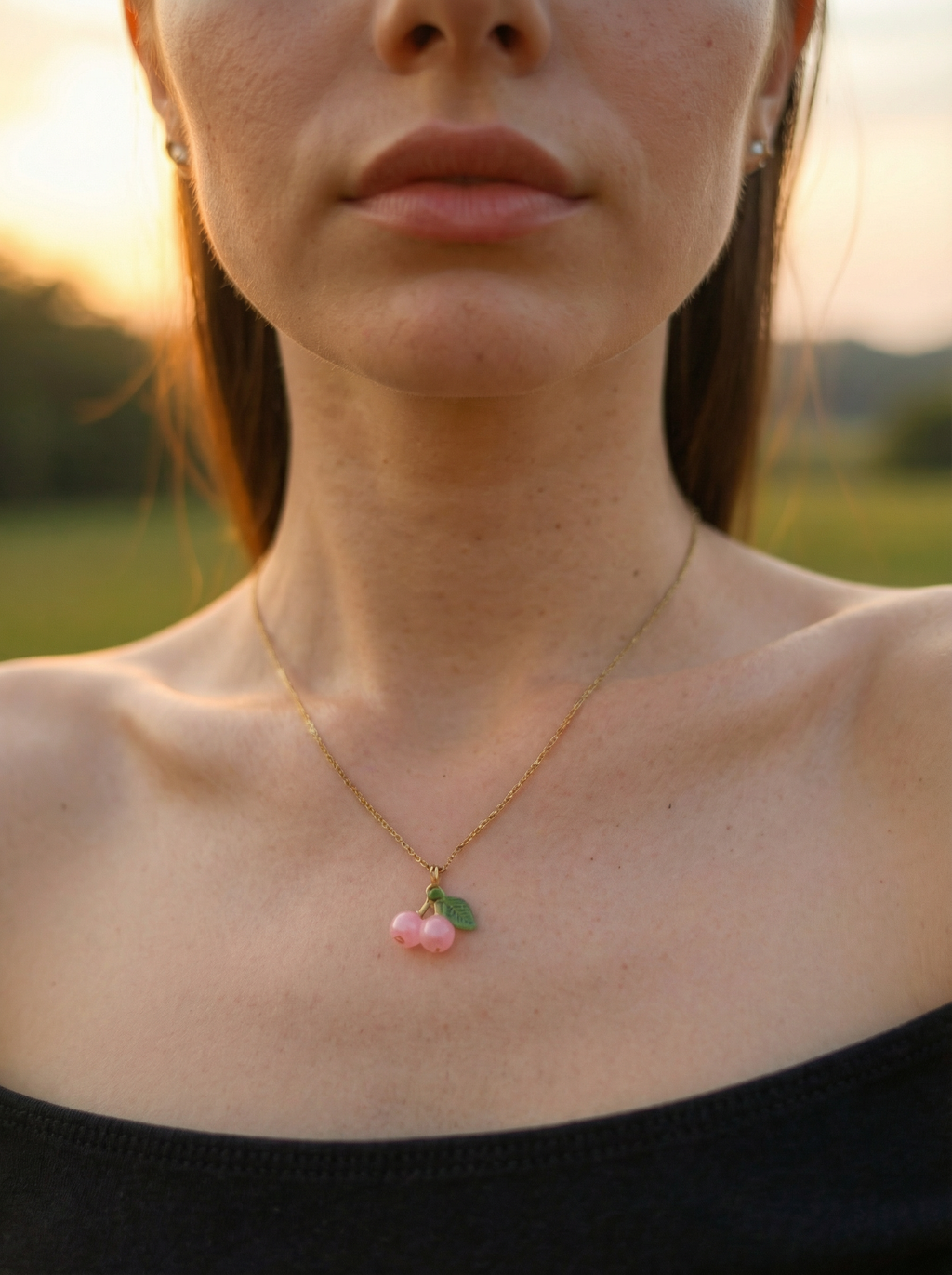 18K Gold Plated Cute Sweet Cherry Necklace - Stainless Steel