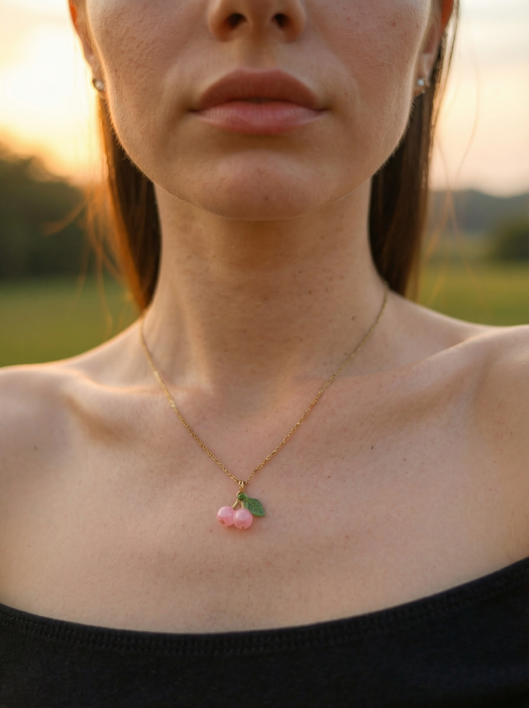 18K Gold Plated Cute Sweet Cherry Necklace - Stainless Steel