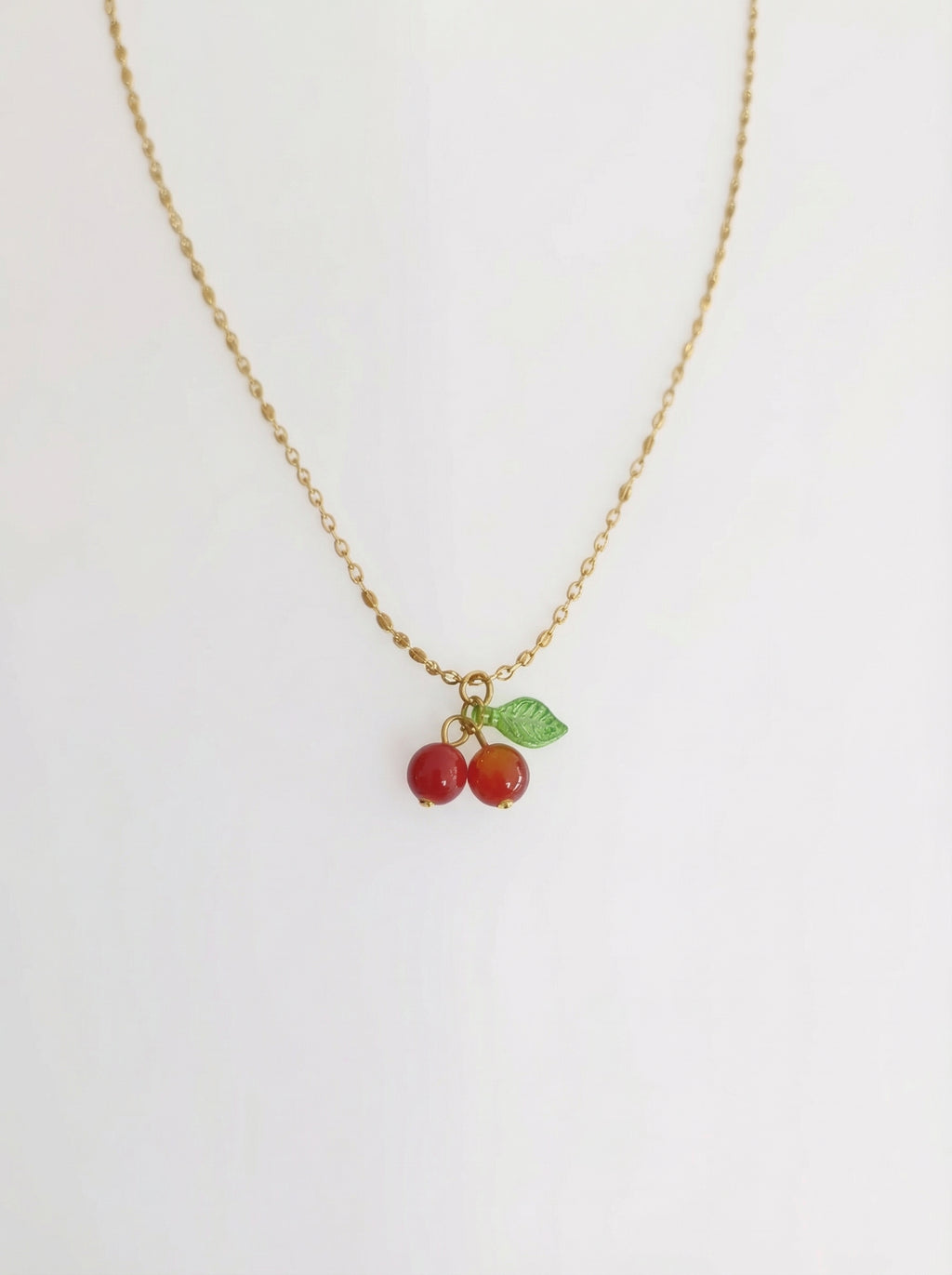 18K Gold Plated Cute Sweet Red Cherry Necklace - Stainless Steel