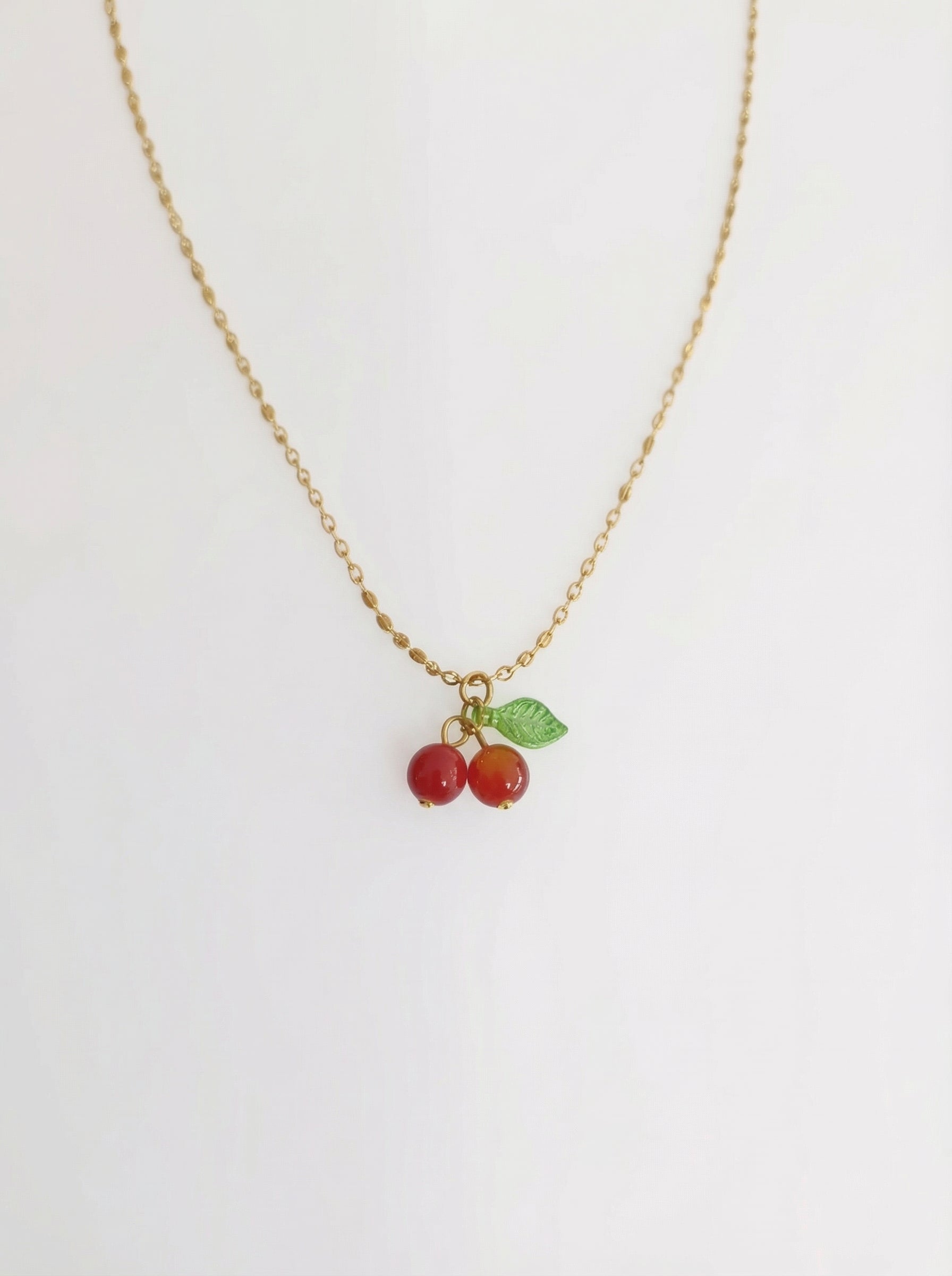 18K Gold Plated Cute Sweet Red Cherry Necklace - Stainless Steel