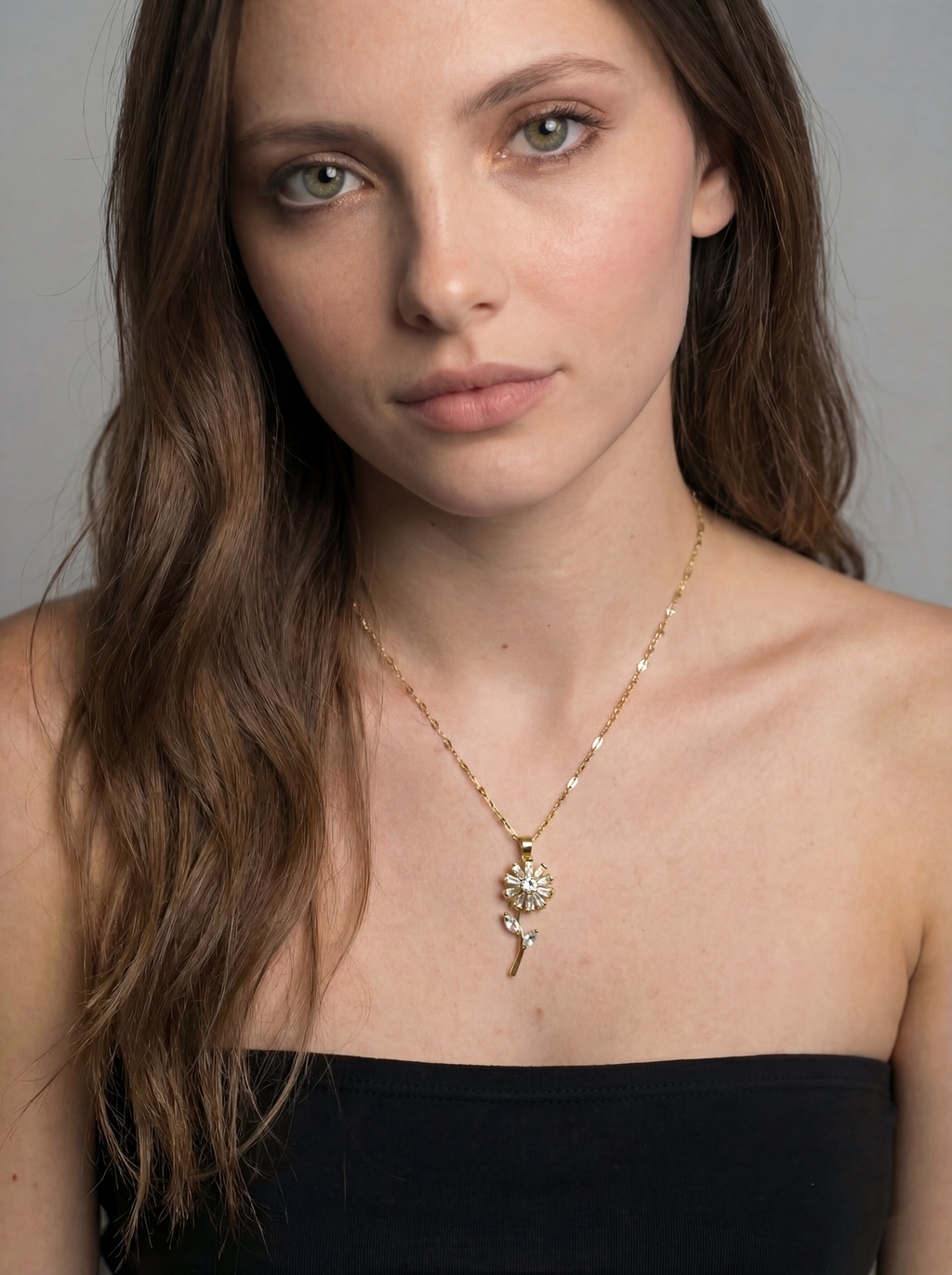 18K Gold Plated Sunflower Pendant Necklace - Cute Gemstone