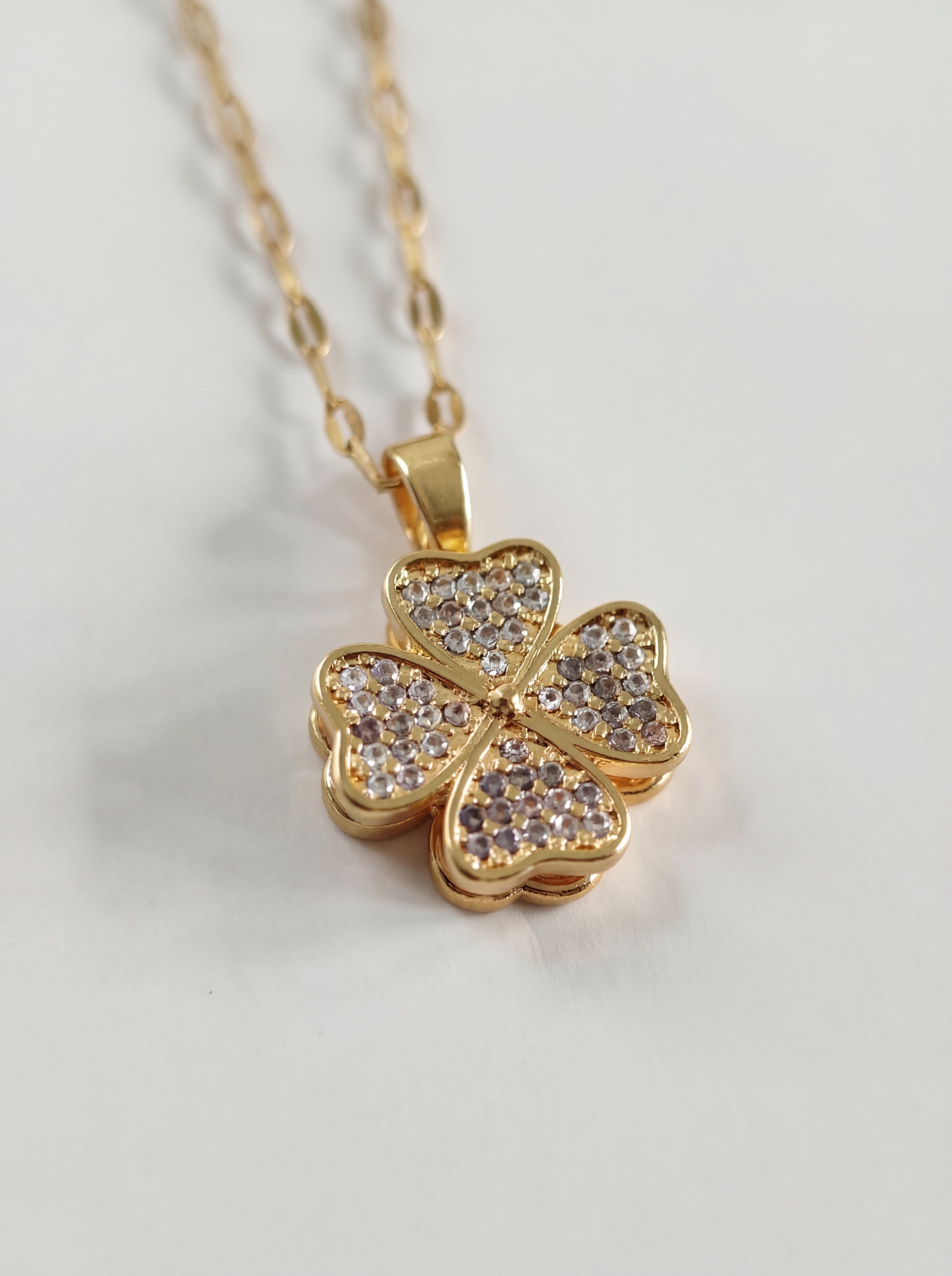18K Gold Plated Four-Leaf Clover Necklace - Zircon Pendant