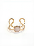 Gold ring with a central gemstone on a white background