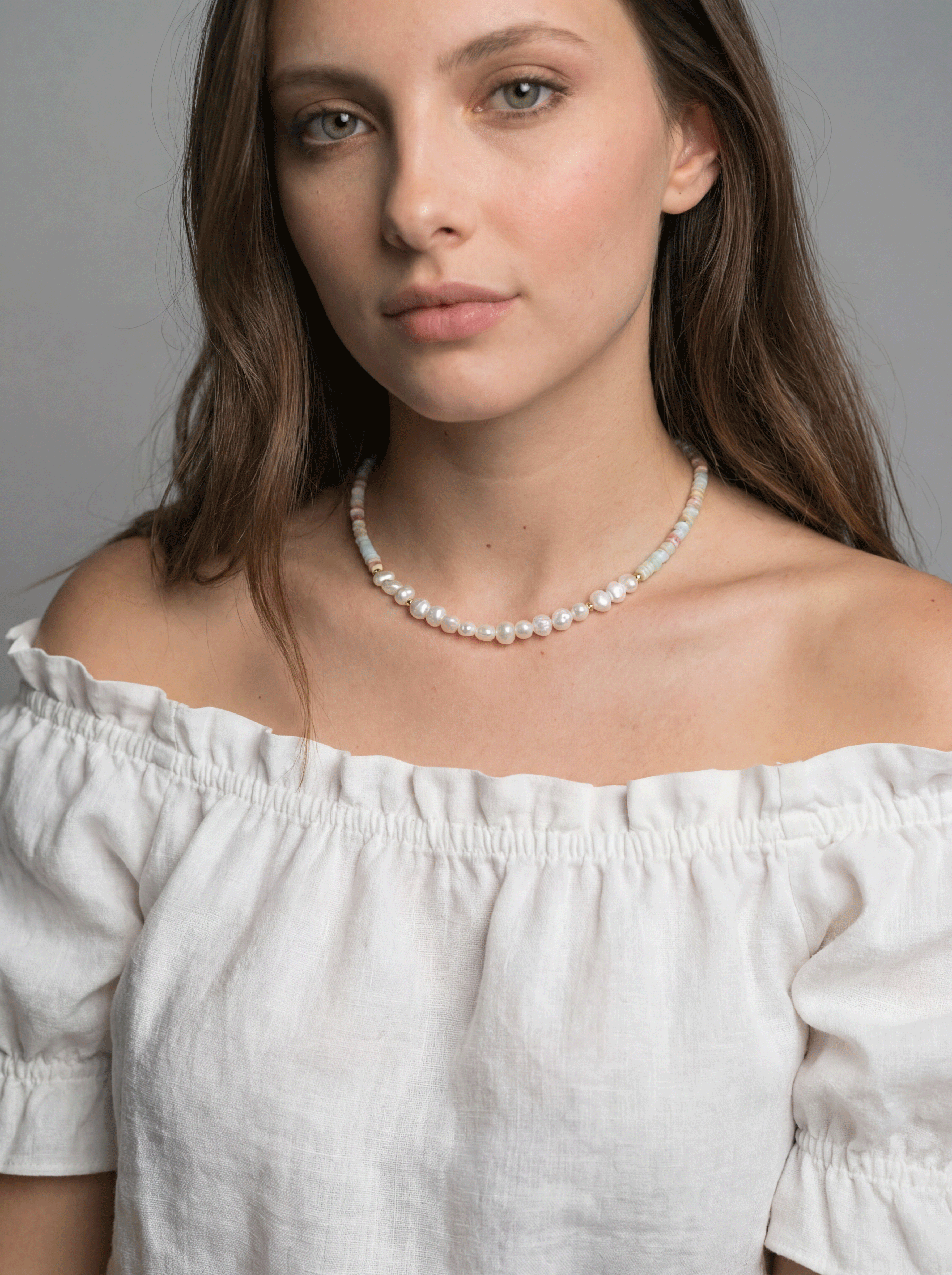 Gold Plated Turquoise Pearl Necklace - Handmade Beaded Style