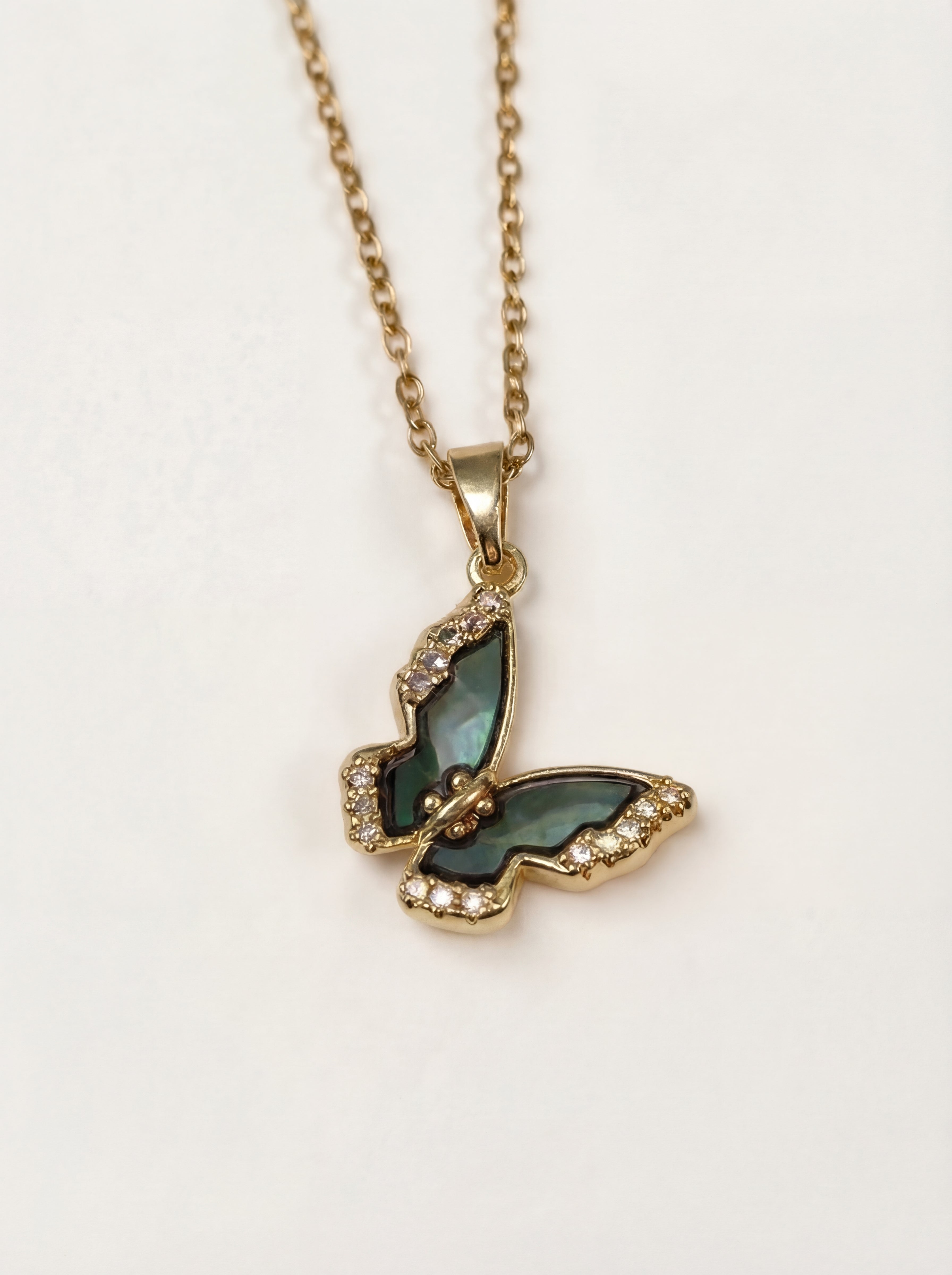 18K Gold Plated Butterfly Shell Necklace - Zircon Dainty Pendant