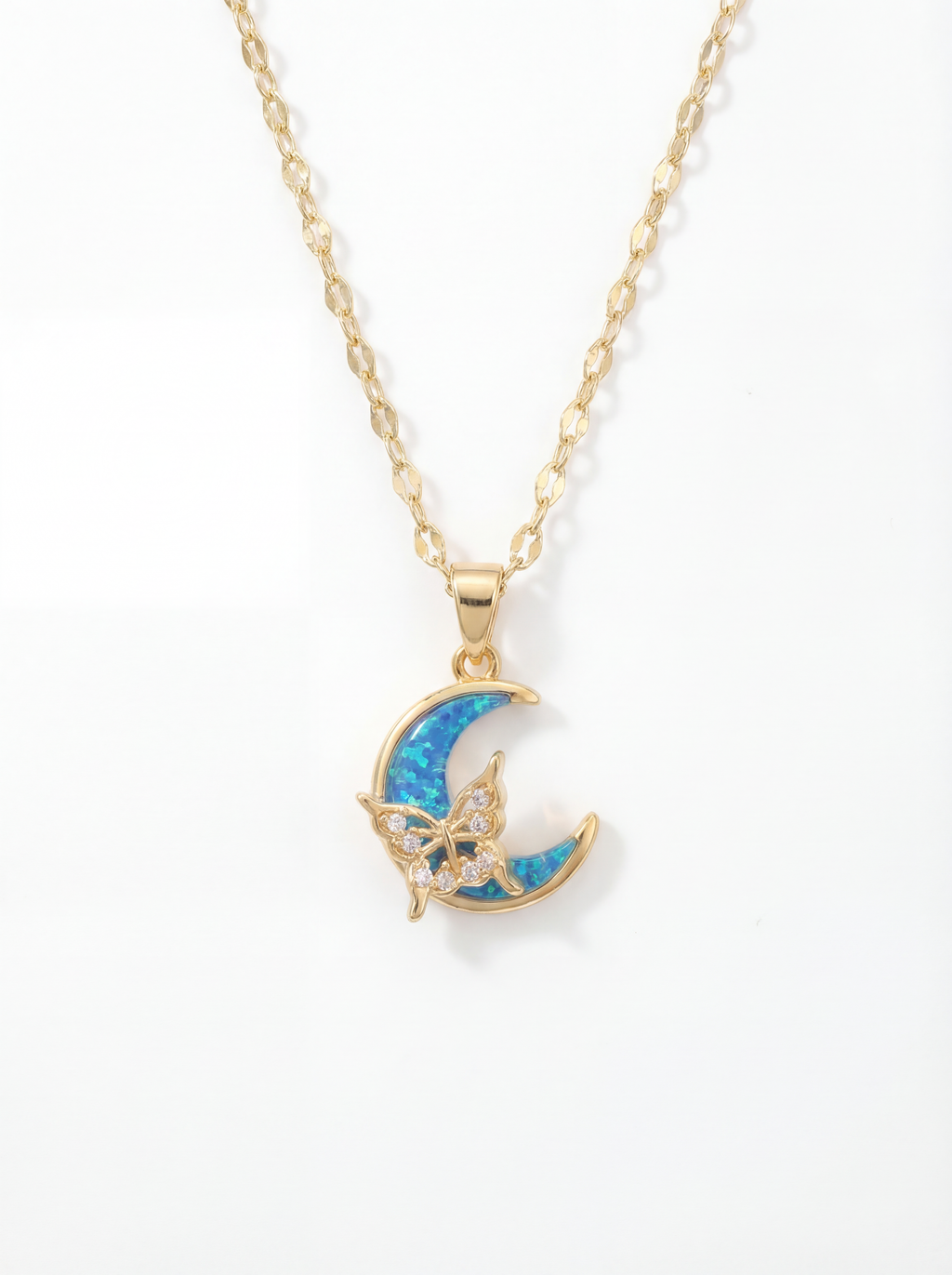 18K Gold Plated Moon & Butterfly Necklace - Celestial Zircon