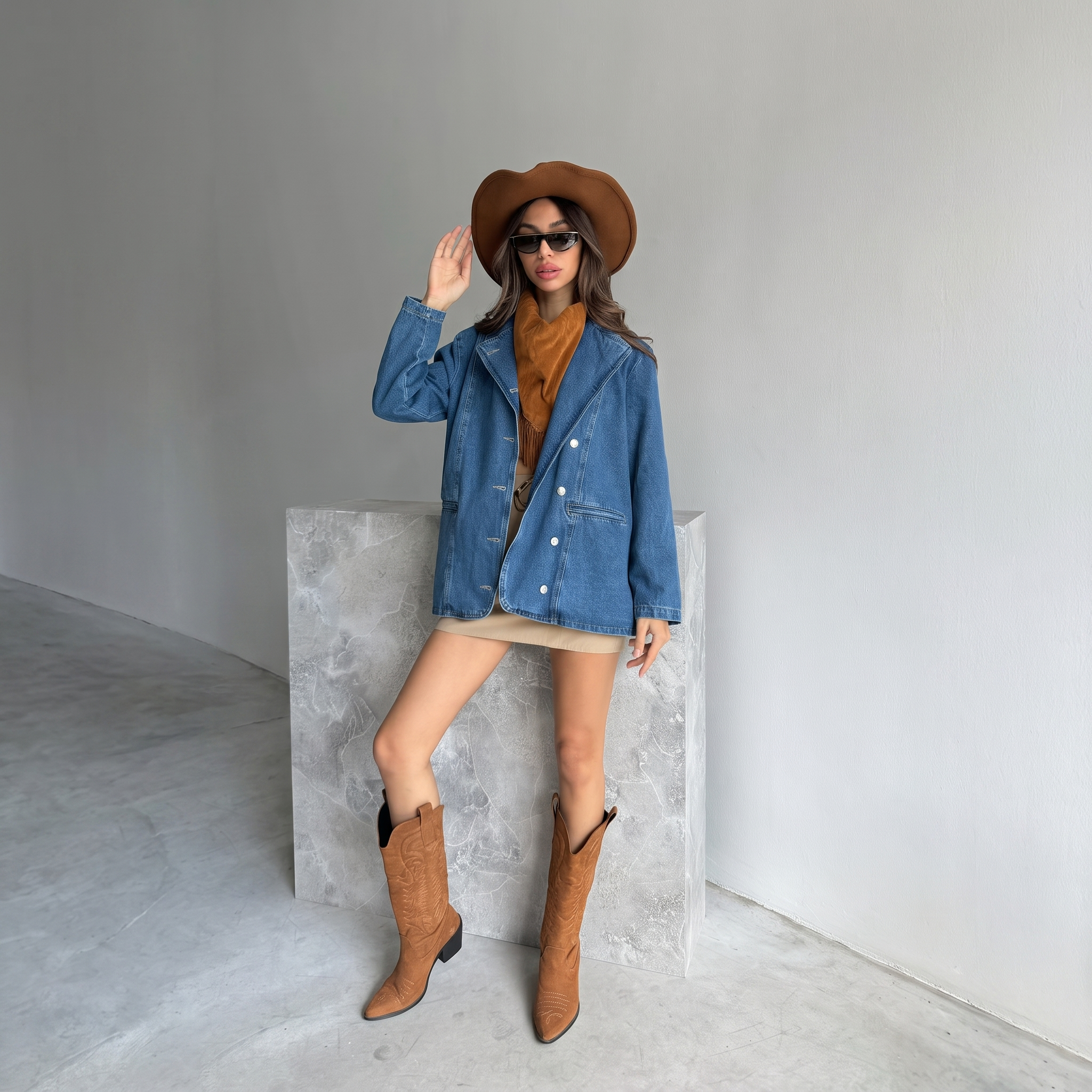Oversized zweireihiger Jeansblazer in Blau