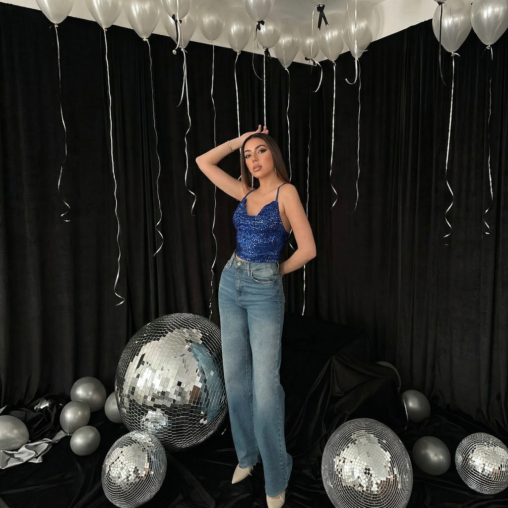 Cobalt Blue Sequin Strappy Cowl Neck Party Top