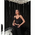 Glamorous Black Sequin Cowl Neck Strappy Crop Top Blouse