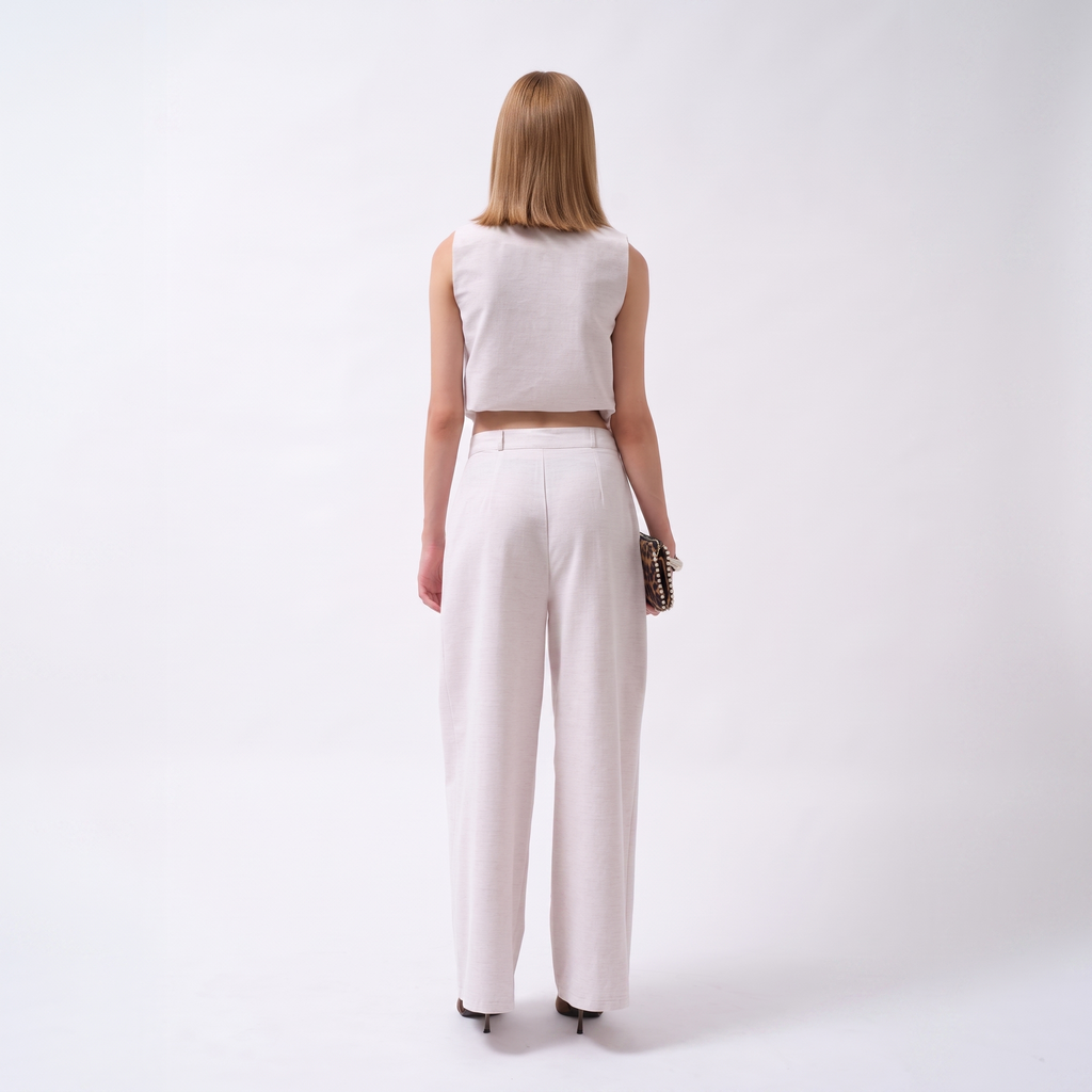 Elegante, weite Palazzo-Hose in Ecrú mit Bundfalten