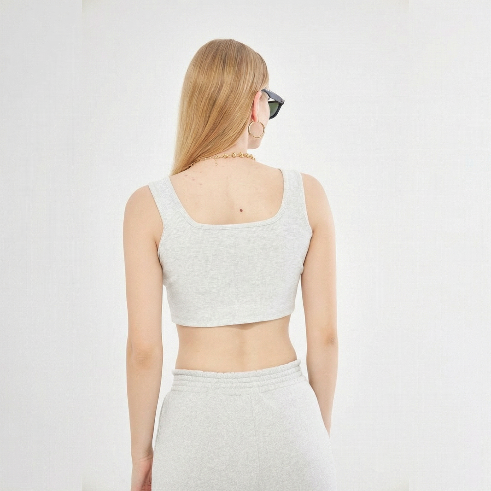 Nena Ribbed Knit Strappy Crop Top in Grey Melange