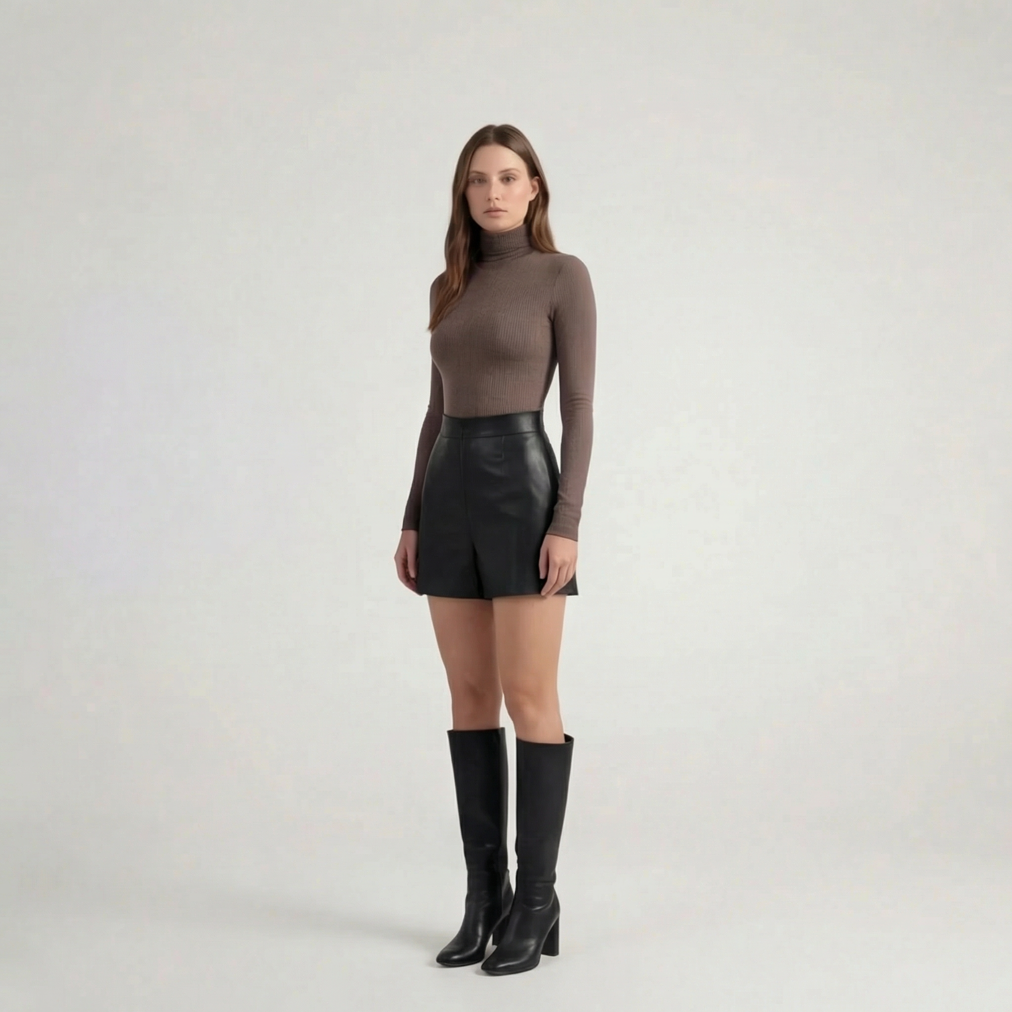 Schlichte schwarze High-Waist-Shorts in Leder-Optik