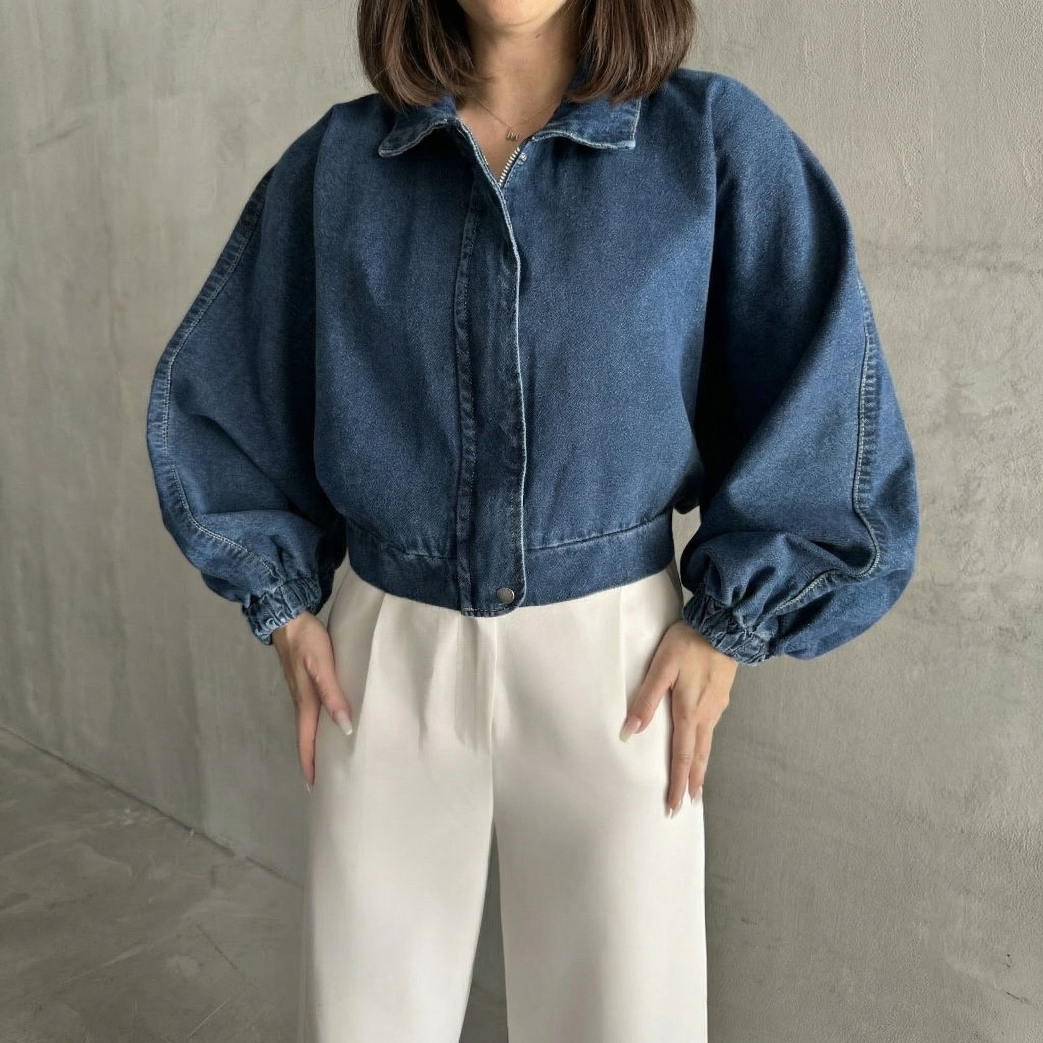 Blaues Oversized-Kurzjacke mit Fledermausärmeln