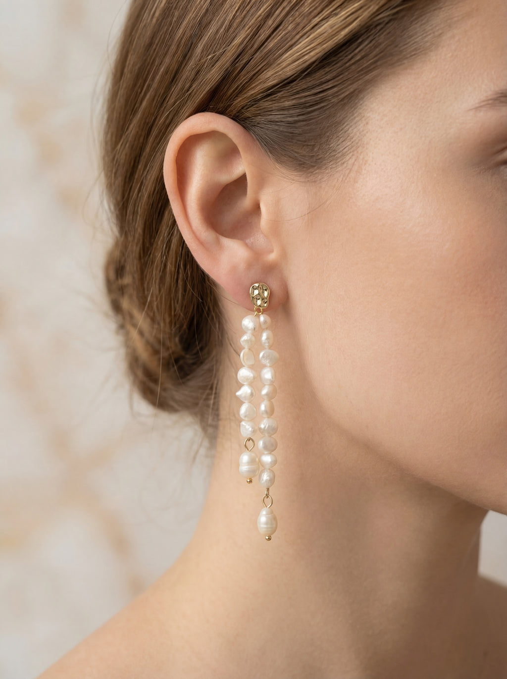 Freshwater Pearl Drop Earrings - Modern Geometric Dainty