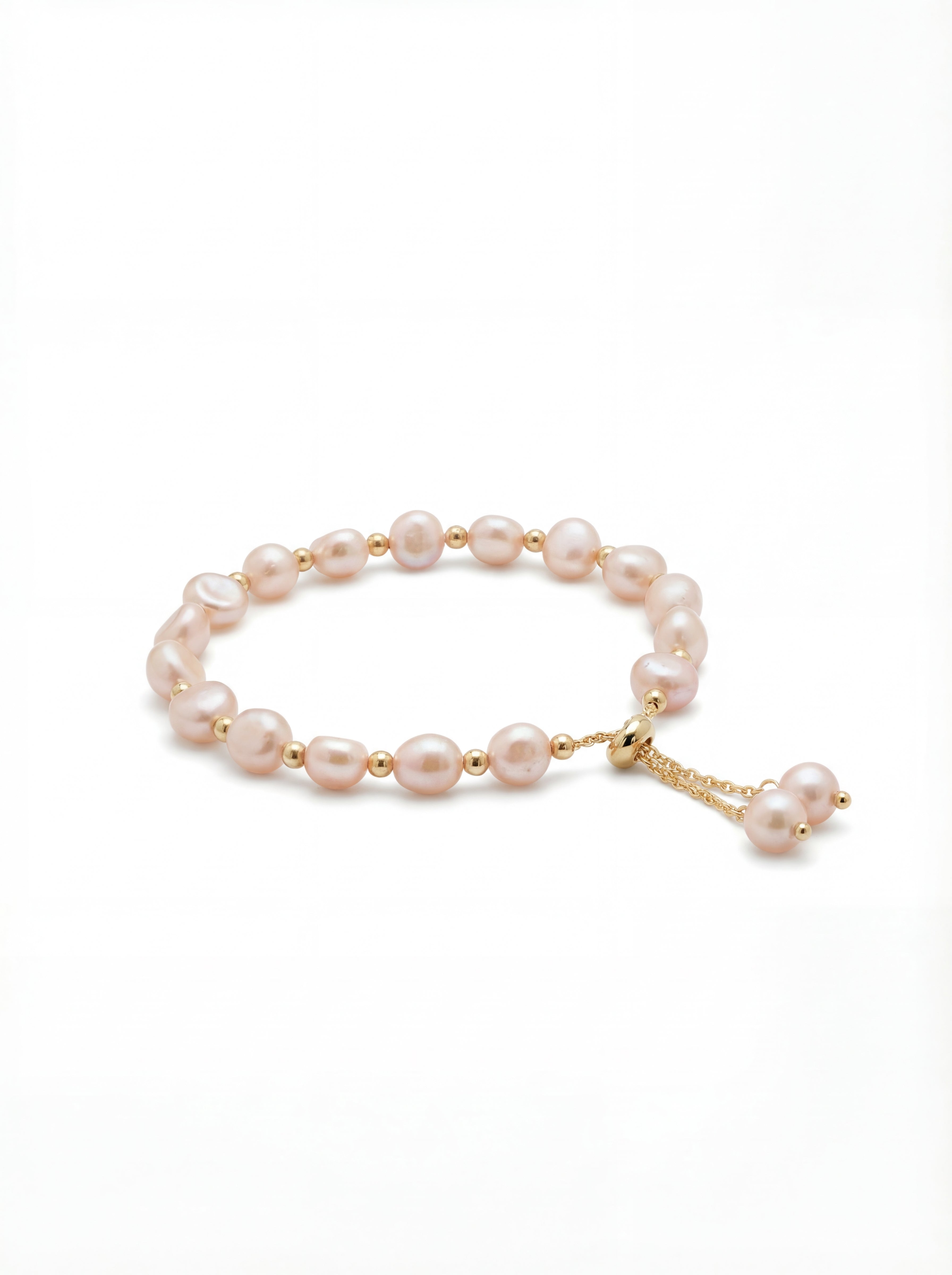 Pearl bracelet with gold clasp on a white background