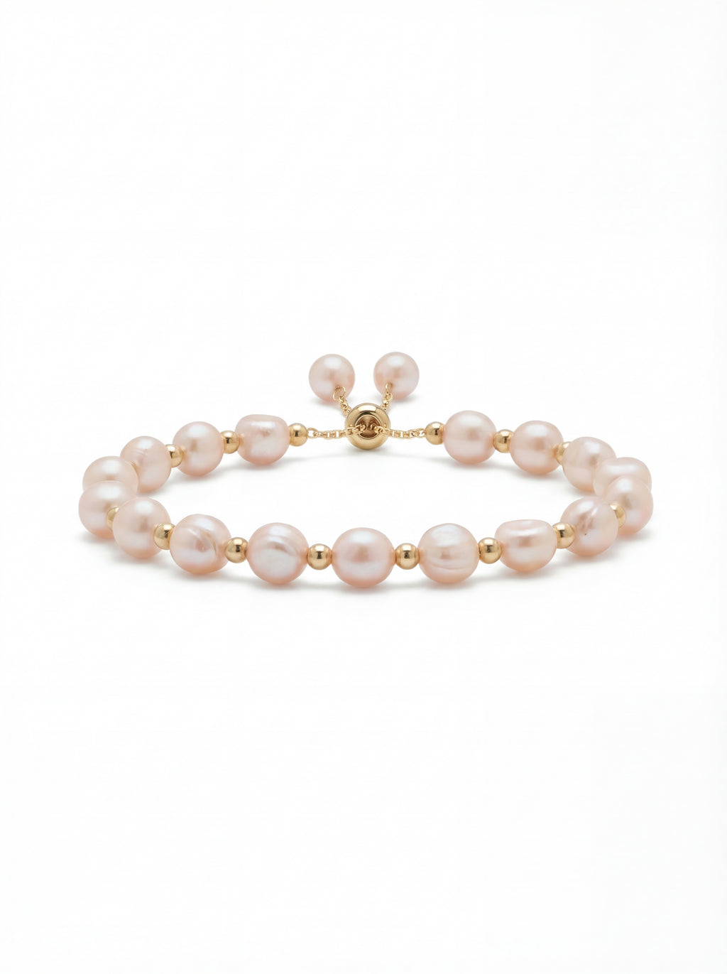 Pearl bracelet with gold clasp on a white background