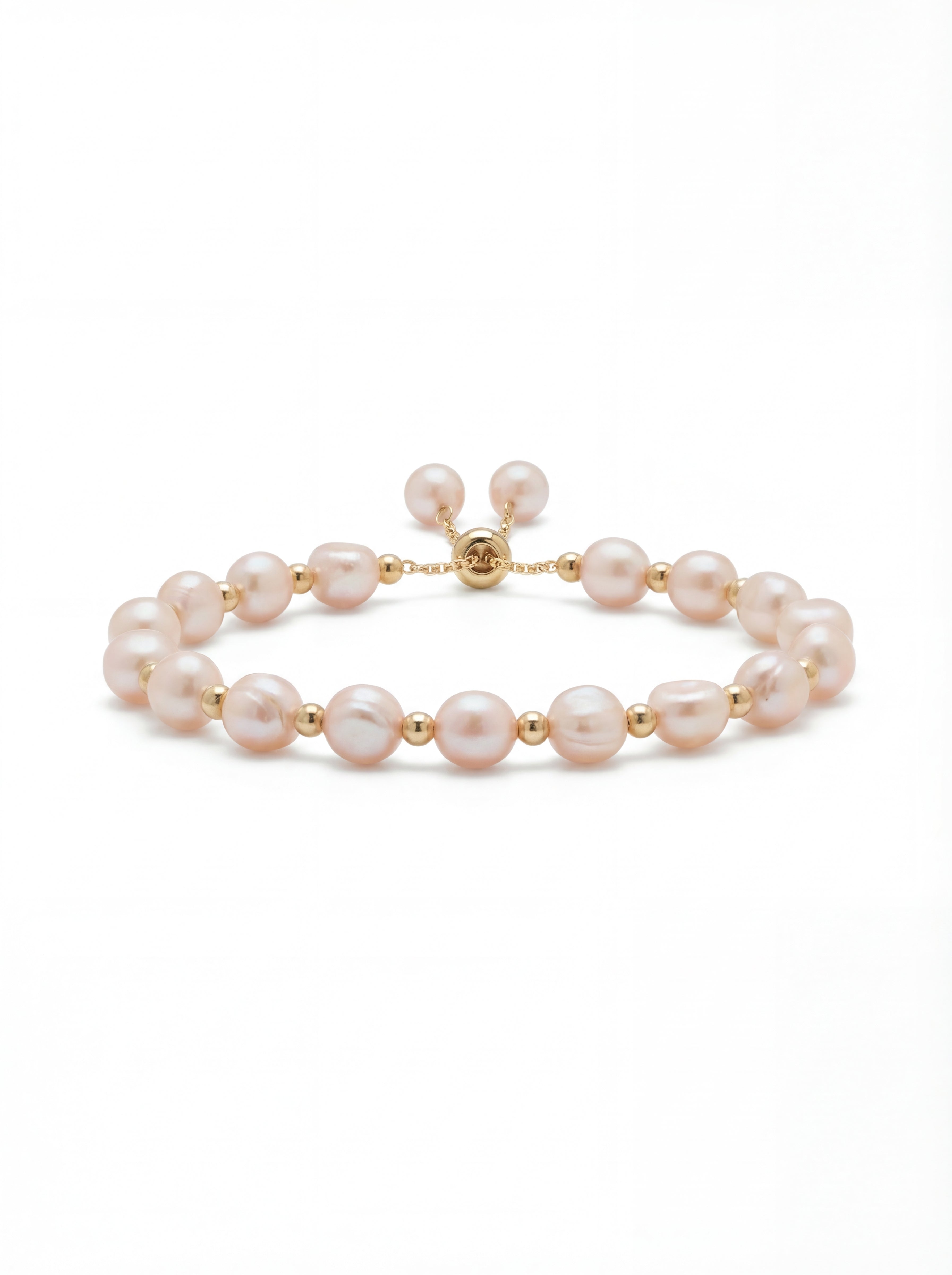 Pearl bracelet with gold clasp on a white background