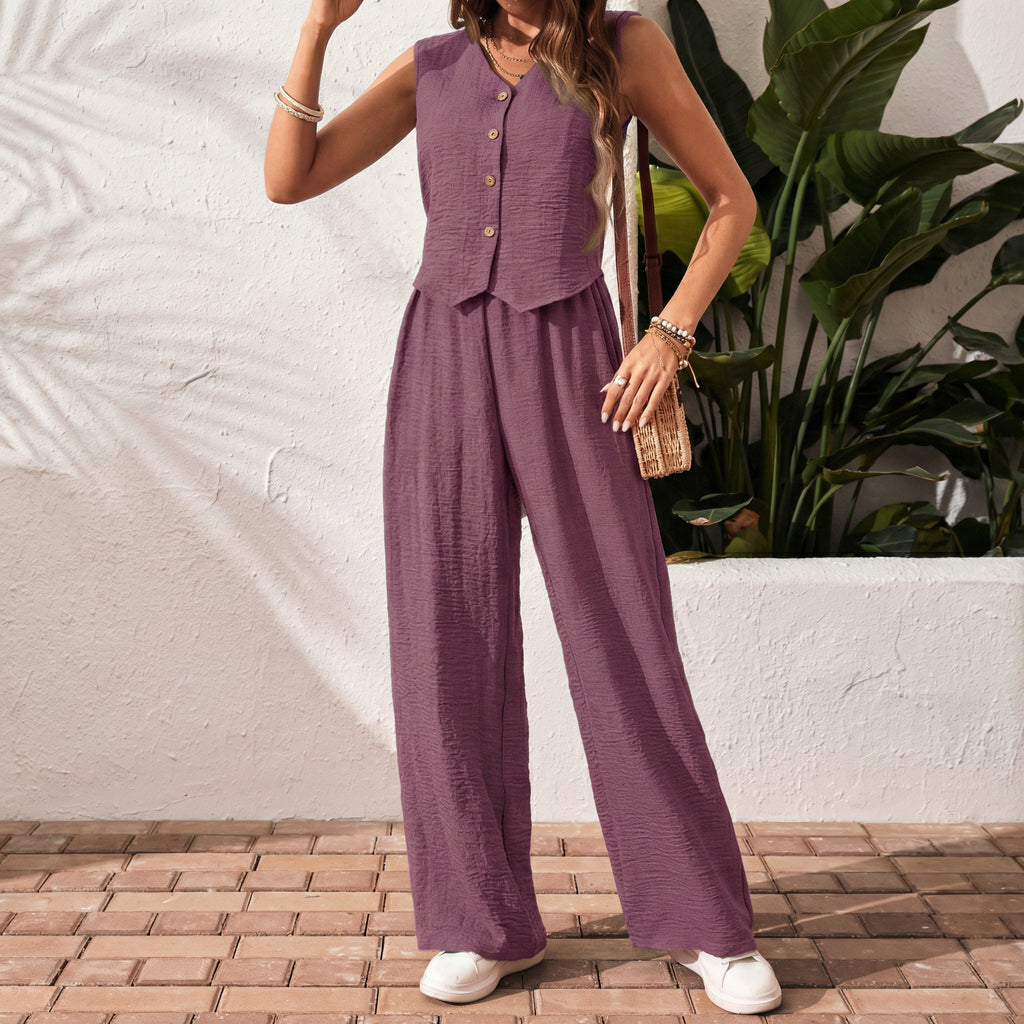 Elegantes Boho-Set aus Weste und Schlaghose in Lila