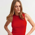 Red Ribbed Halter Neck Knitted Vest Top