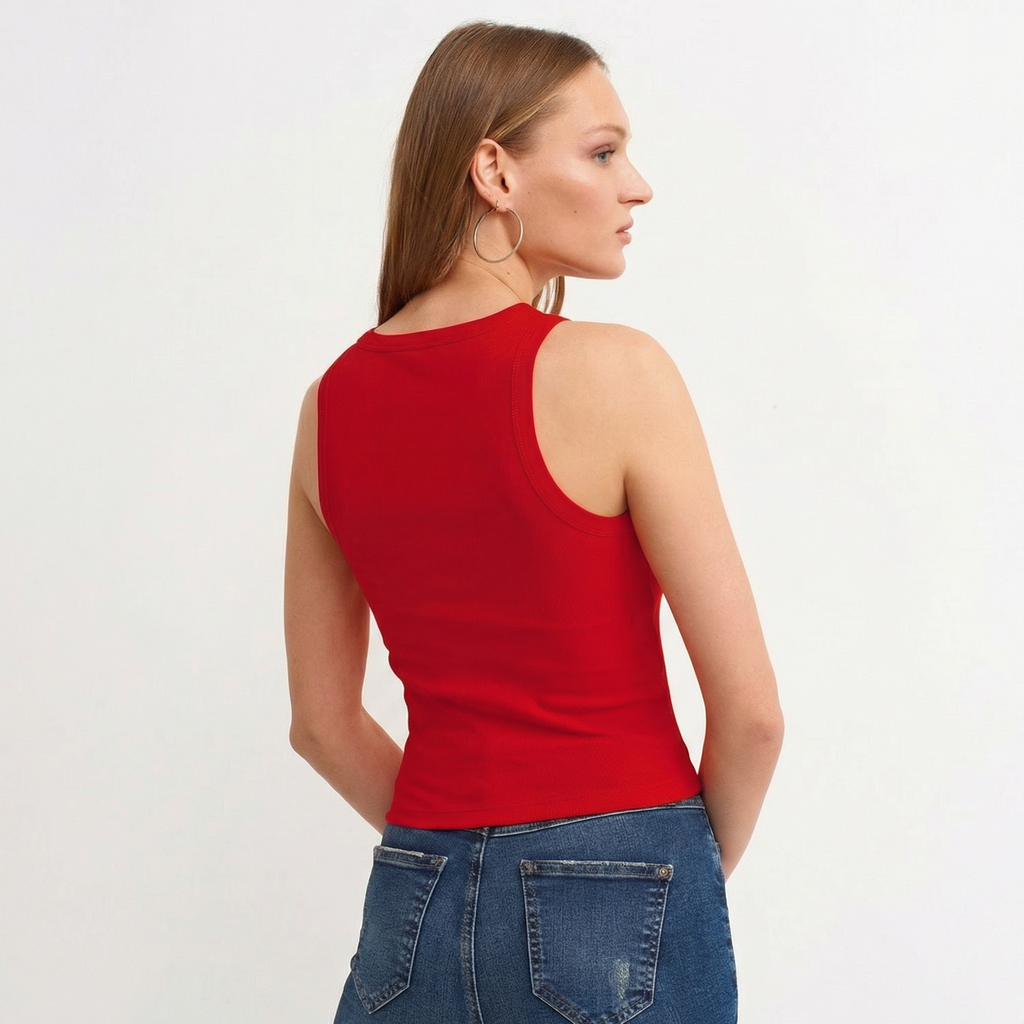 Red Ribbed Halter Neck Knitted Vest Top