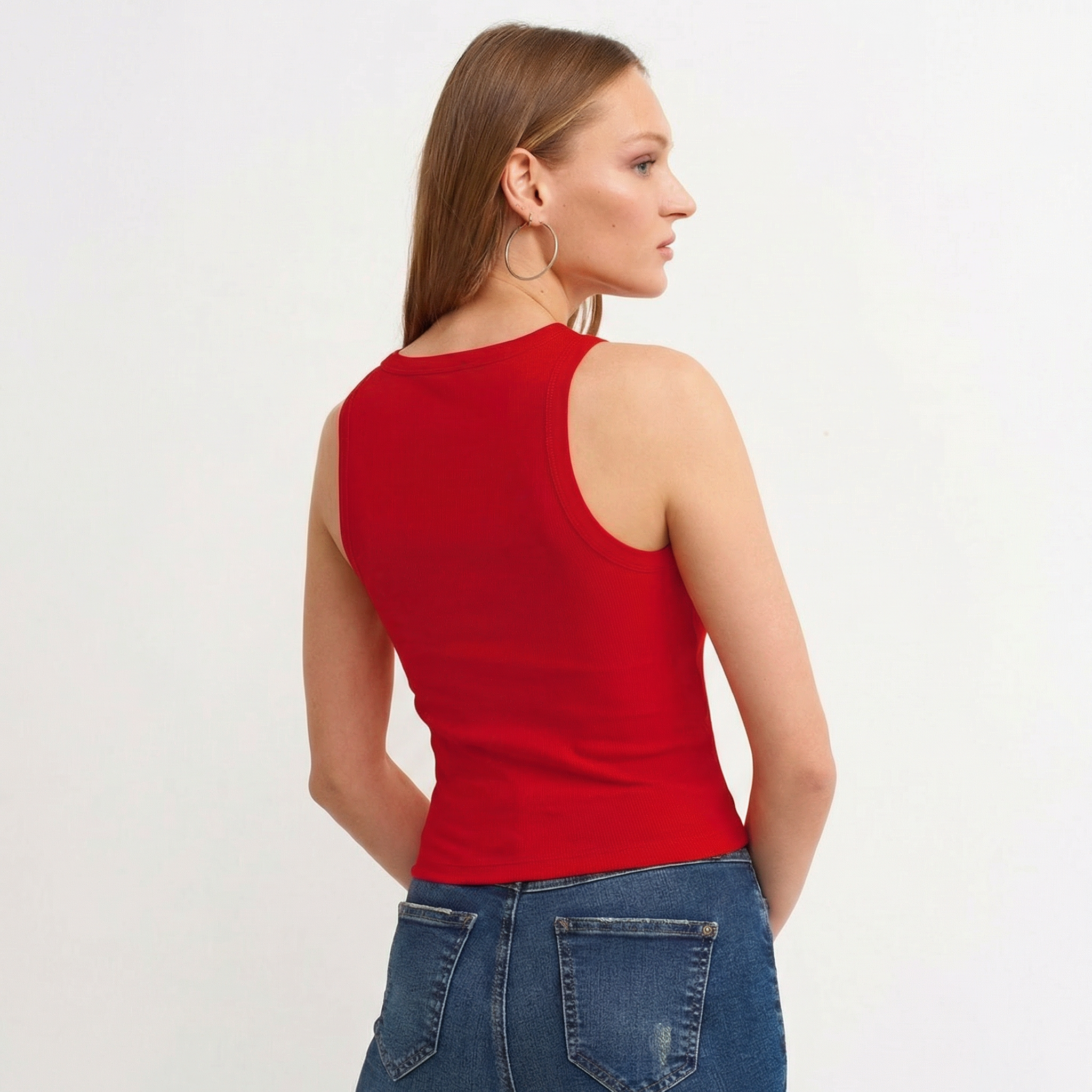Red Ribbed Halter Neck Knitted Vest Top
