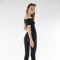 Black Knitted Carmen Collar Off-the-Shoulder Crop Blouse