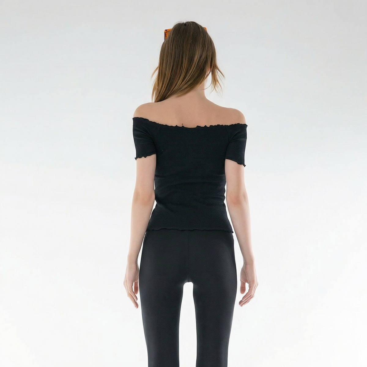 Black Knitted Carmen Collar Off-the-Shoulder Crop Blouse
