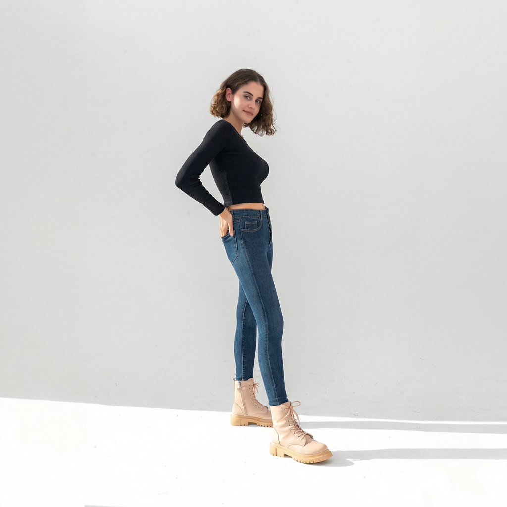 Black Ribbed Long Sleeve Cropped T-Shirt