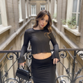 Elegant Pleated Backless Crop Blouse with Flared Sleeves