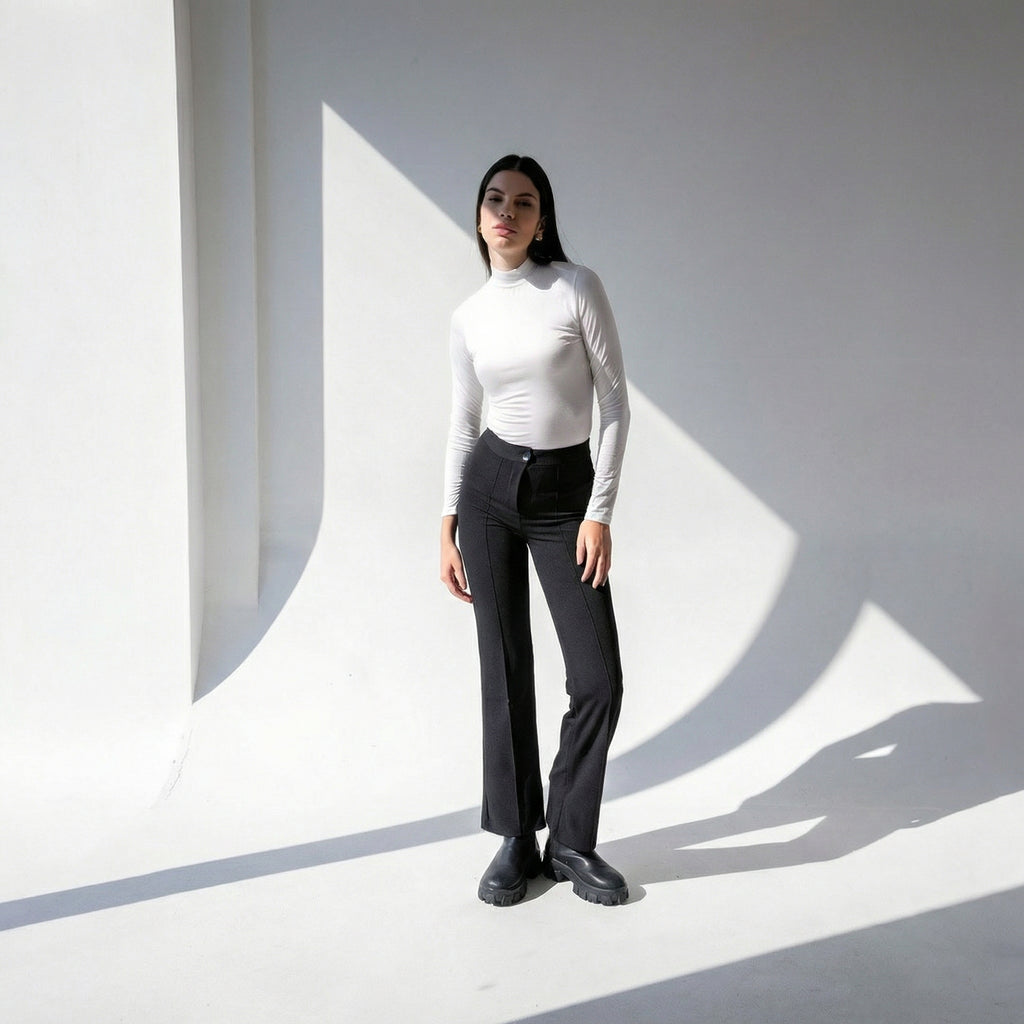 Elegant High Neck Long Sleeve Bodysuit in White