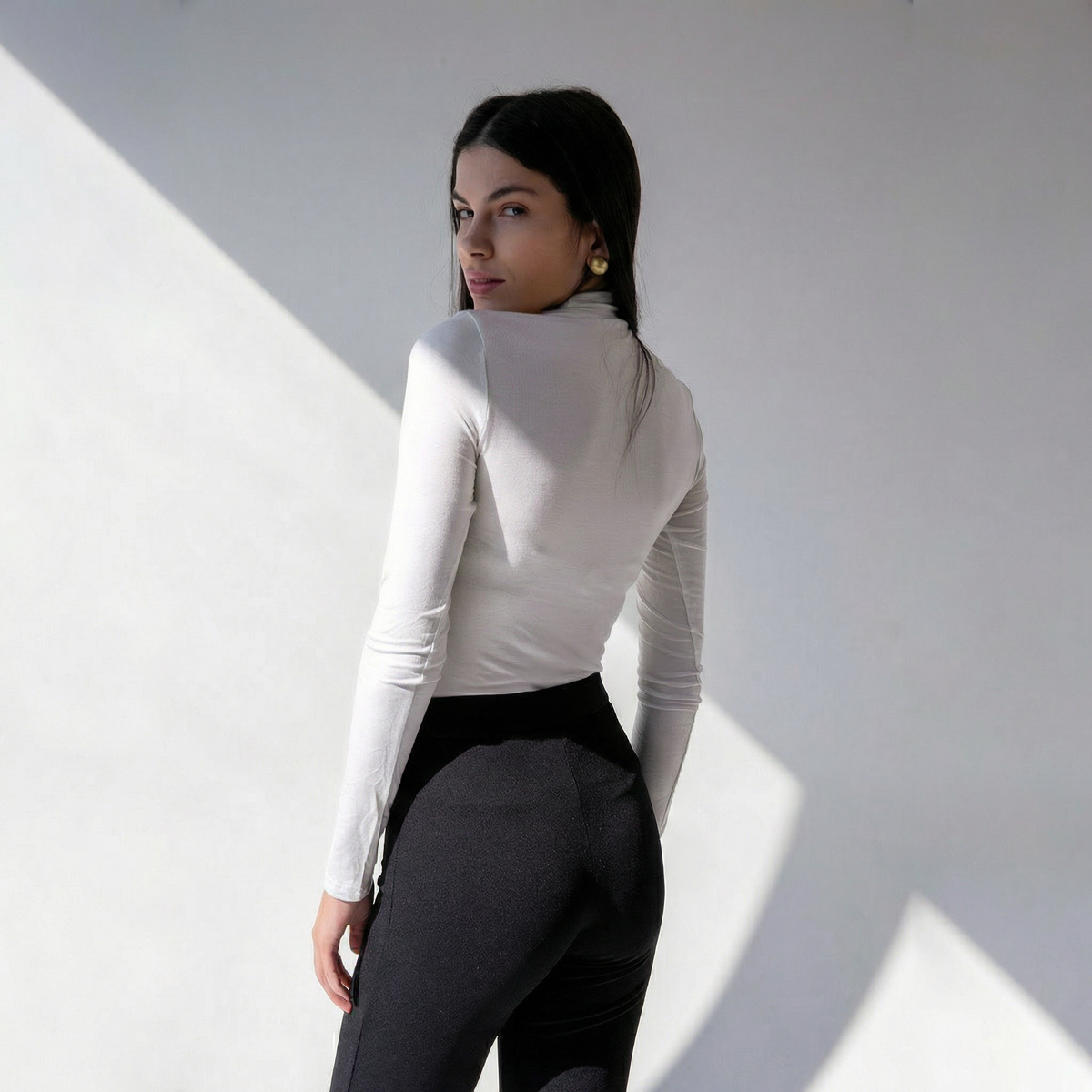 Elegant High Neck Long Sleeve Bodysuit in White