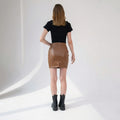 Black Ribbed Cropped T-Shirt with Ruffle Edge Details