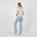 Ribbed Carmen Collar Off-The-Shoulder Crop Blouse in White