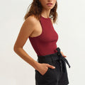 Burgundy Ribbed Halter Neck Sleeveless Knitted Top