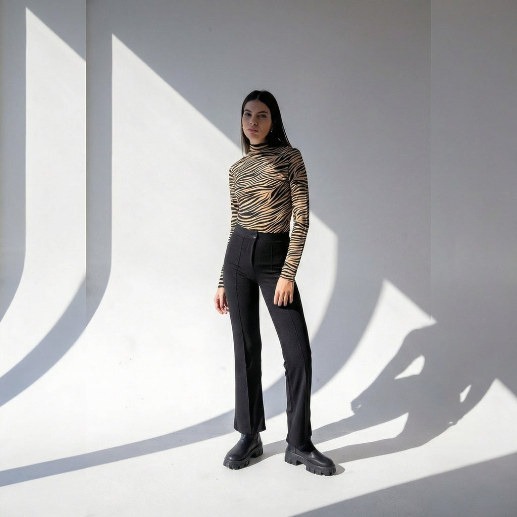 Tiger Print High Neck Long Sleeve Bodysuit