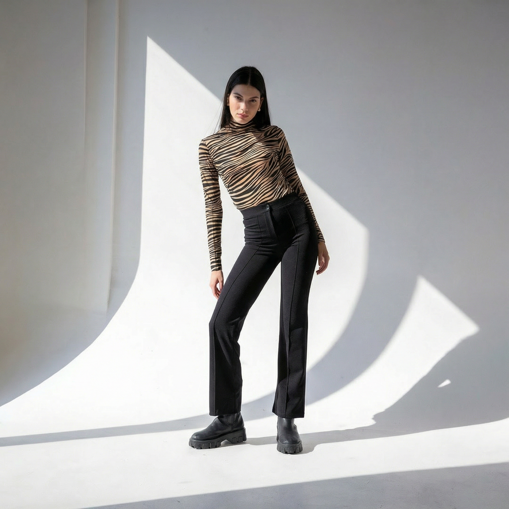 Tiger Print High Neck Long Sleeve Bodysuit