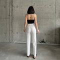 White Textured High-Waisted Relaxed Trousers