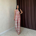 Glamorous Red and Silver Sequin V-Neck Palazzo Trouser Set