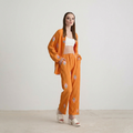 Orange Paisley Patterned Relaxed-Fit Textured Trousers
