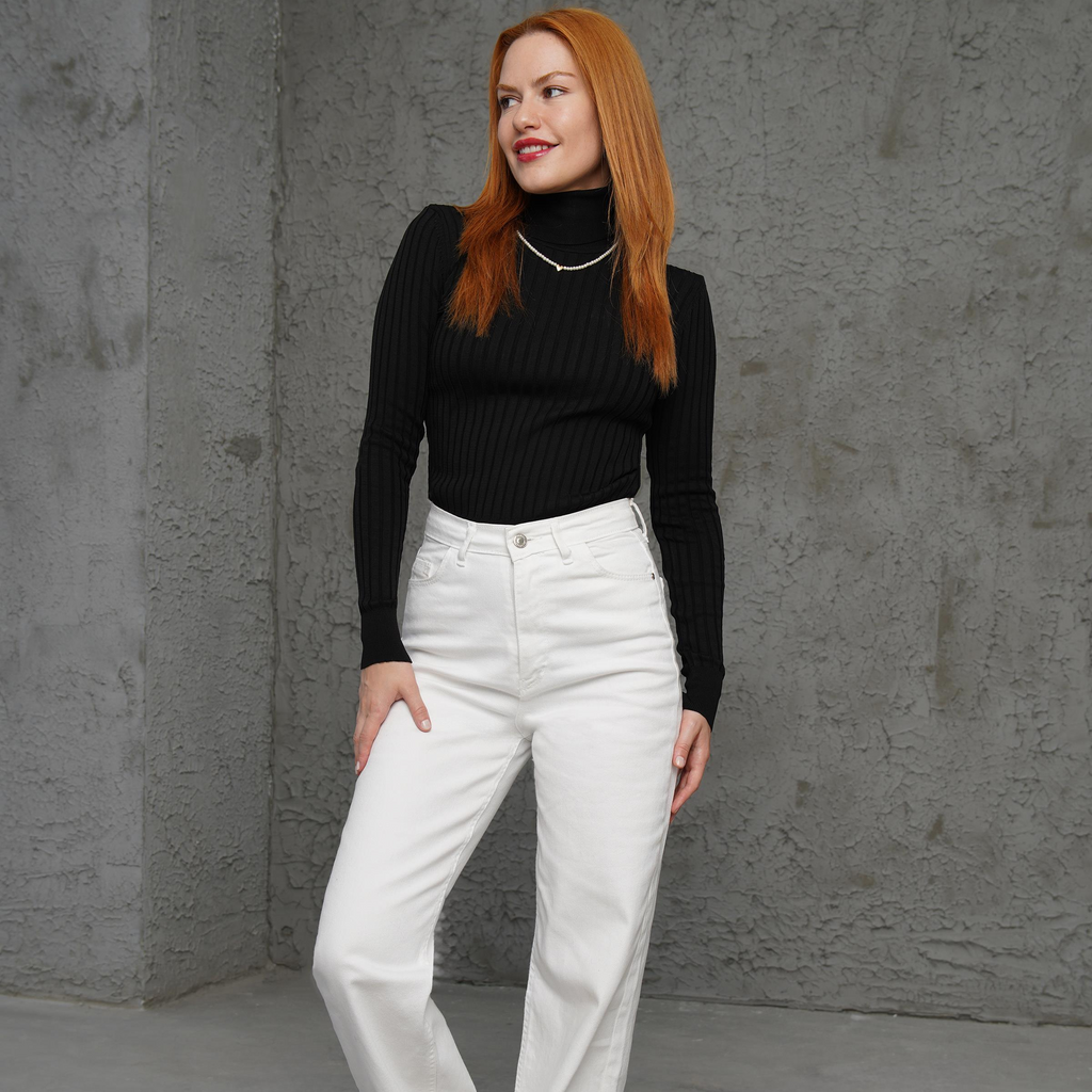 Classic Black Ribbed Roll Neck Jumper