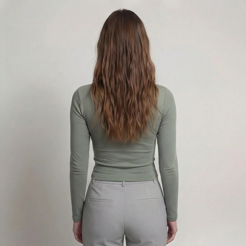 Sage Green Cut-Out Long Sleeve Cropped Blouse