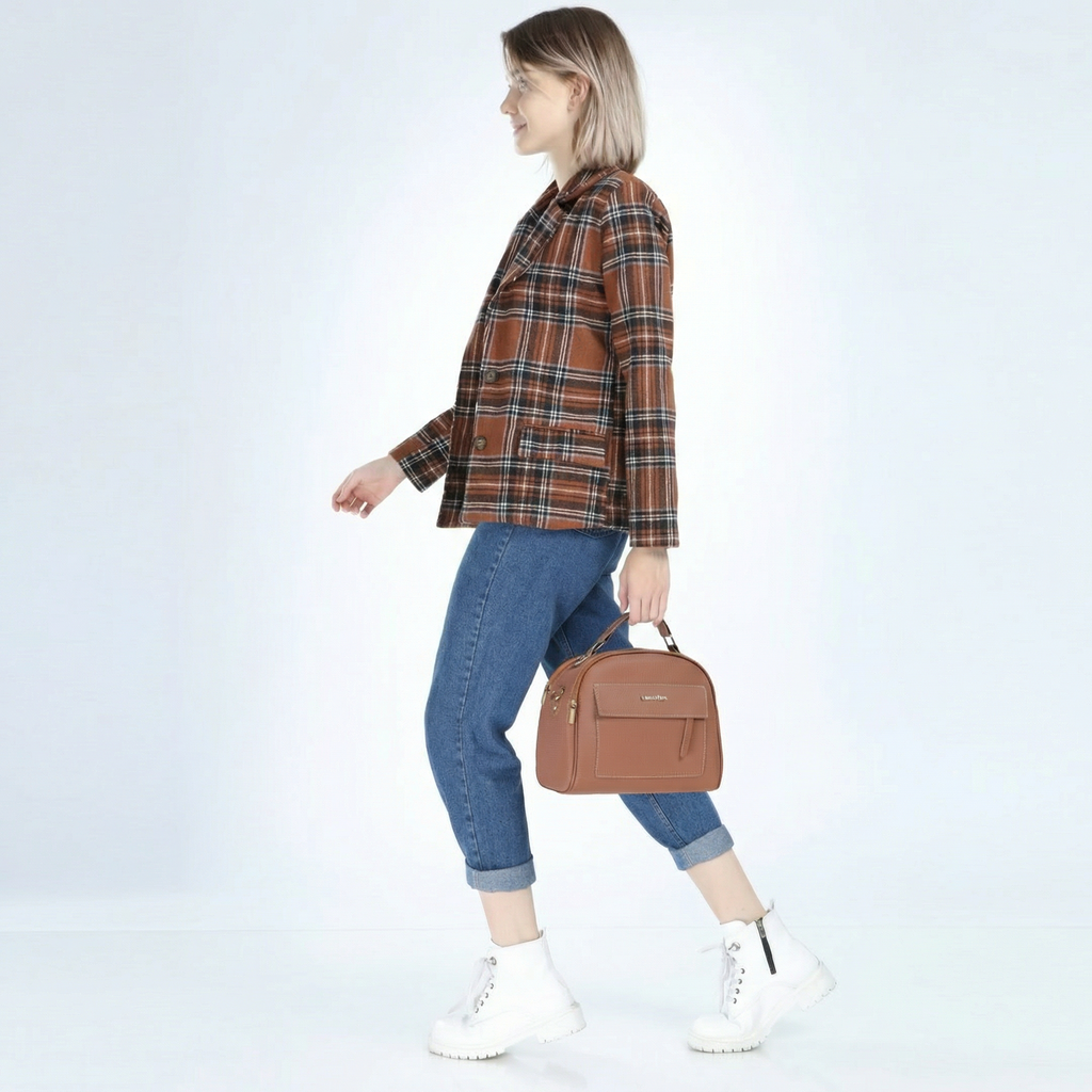 Einreihiger Blazer in Herbstbraun mit Karomuster