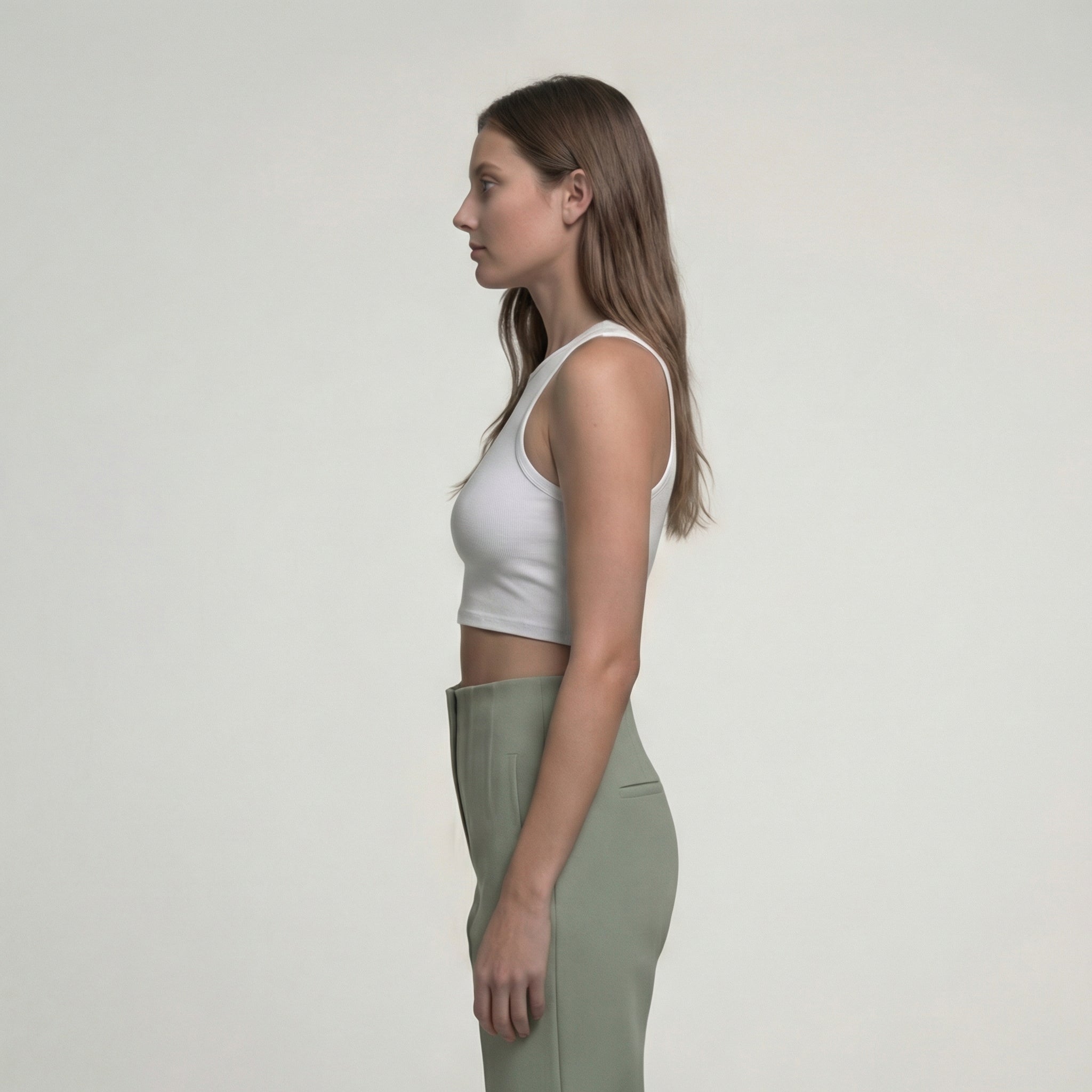 Sage Green High-Waisted Darted Trousers