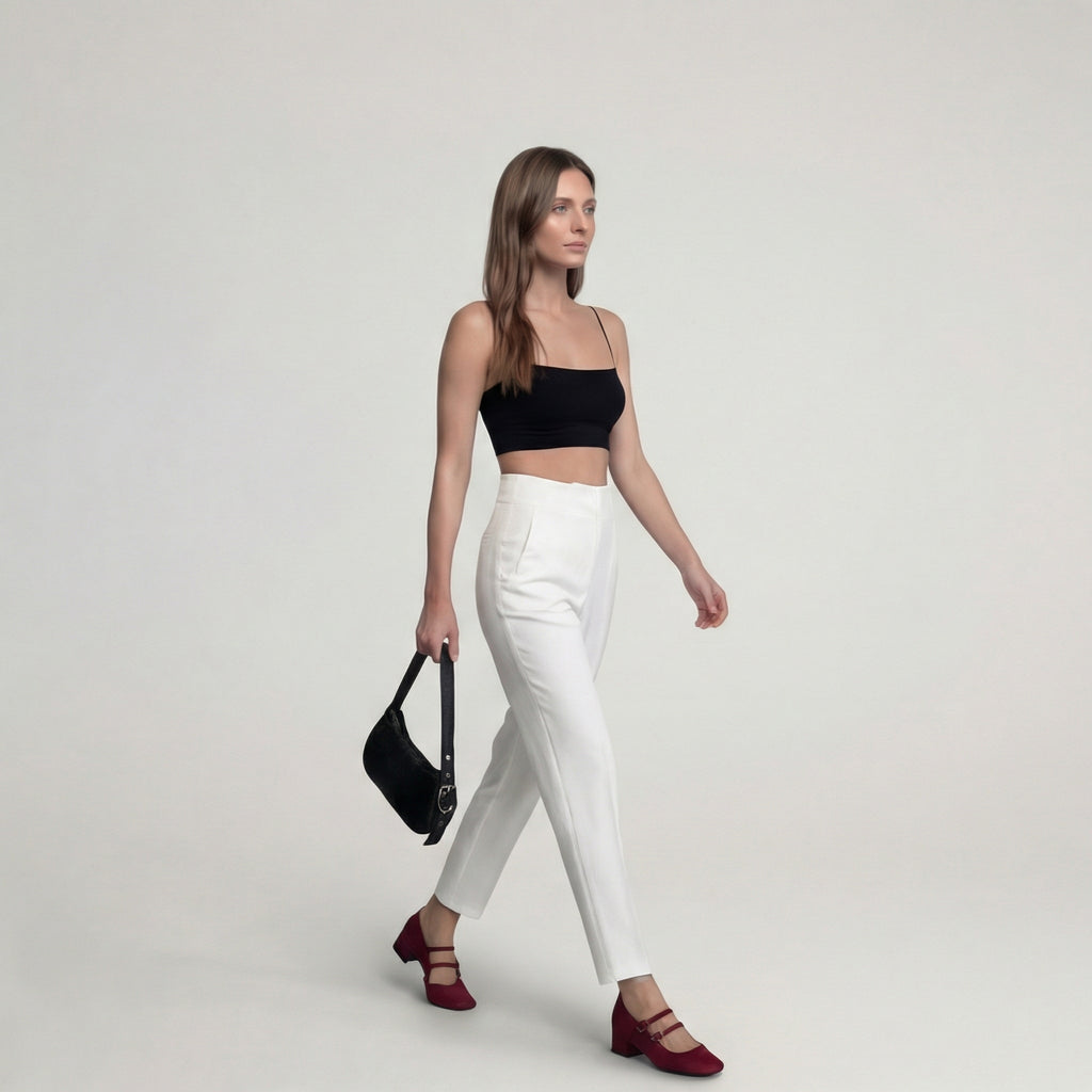 Elegante weiße High-Waist-Hose mit schmal zulaufendem Bein | Mizmiz Boutique