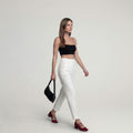 Elegante weiße High-Waist-Hose mit schmal zulaufendem Bein | Mizmiz Boutique
